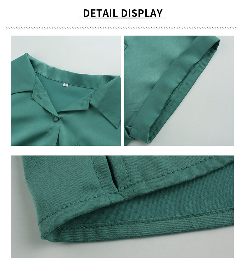 short sleeve lapel loose solid color shirt NSDY127578