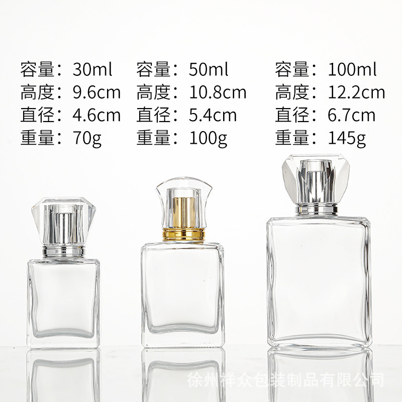 Botella de perfume de alto grado, botella de perfume de fondo plano, botella de vidrio plano, botella de pulverización, botella de perfume portátil