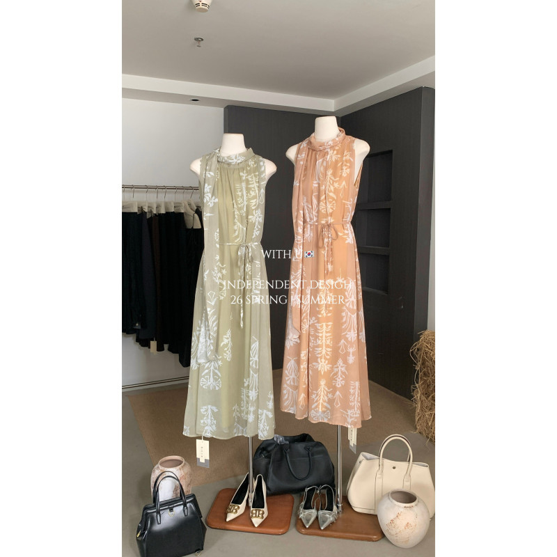 With U-Tie Waistband, Slimming Chiffon Long Elegant Vacation Dress (with Waist Rope)6666 With U-Tie Waistband, Slimming Chiffon Long Elegant Vacation Dress (with Waist Rope)6666