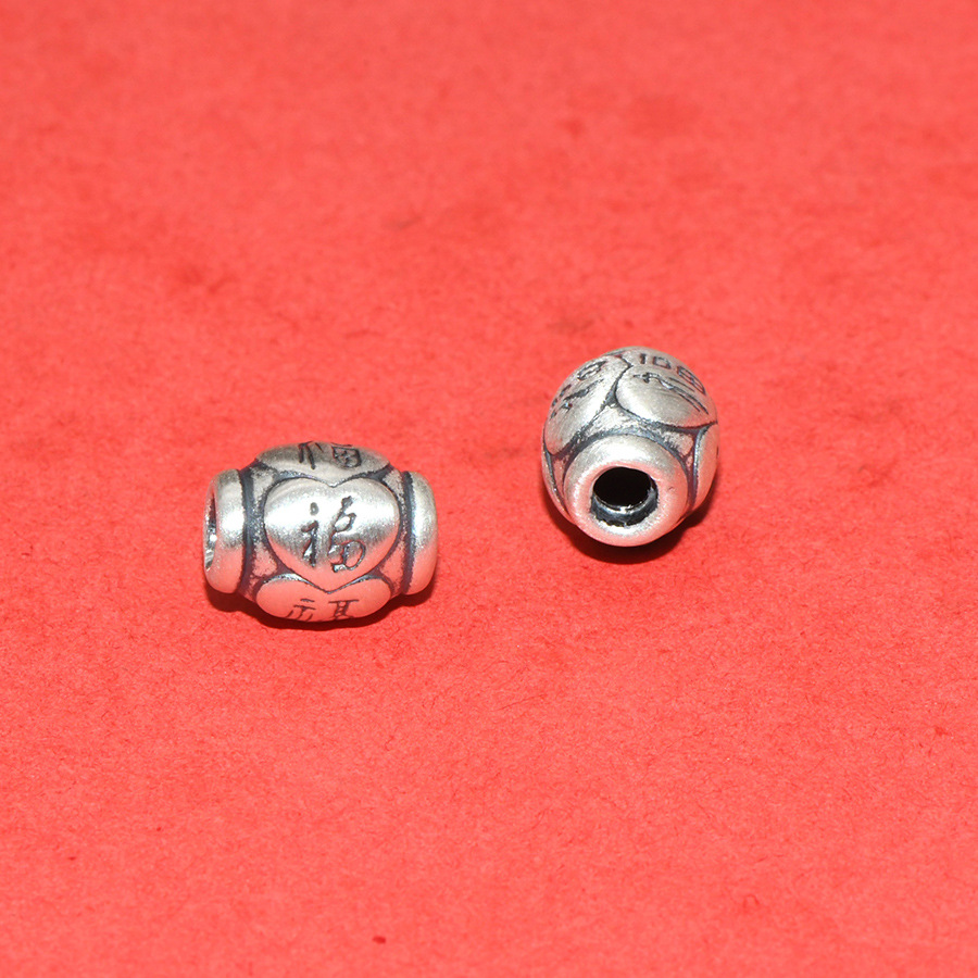 S99 Pure Silver Concave-Convex Spacer Beads with Six-Word Mantra, Loose Beads for DIY Handmade Beading, Stringing, and Barrel Bead Accessories