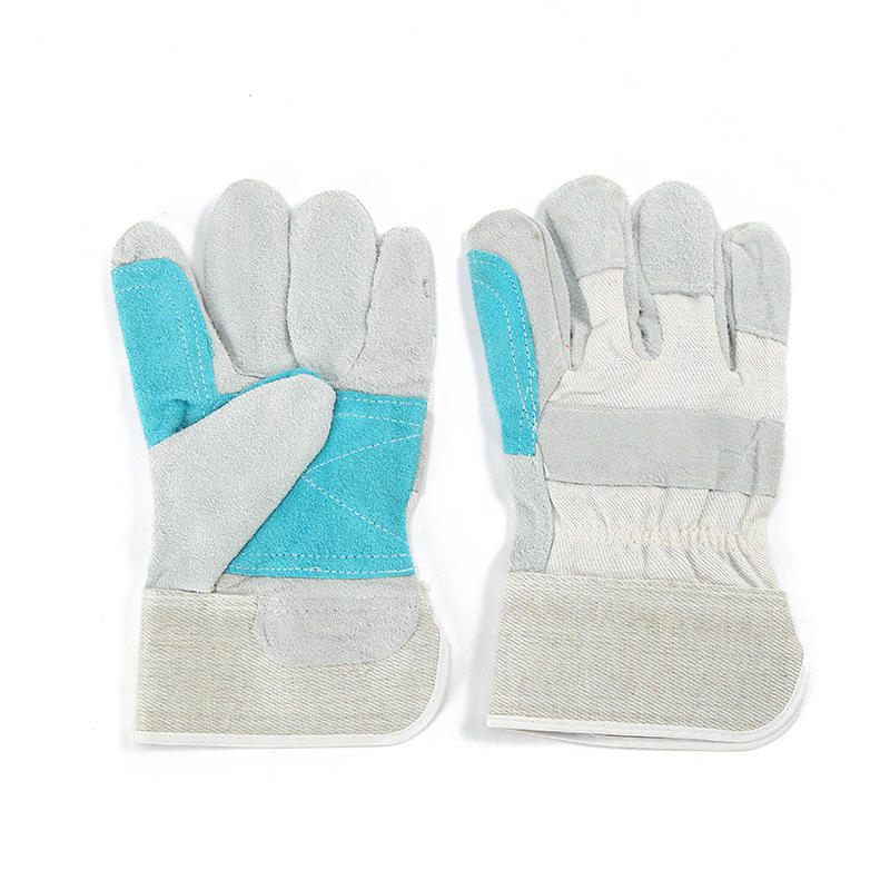 新款电焊劳保工作手套条子布本色皮加绿拖托牛皮防护皮革手套批发