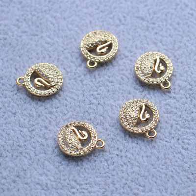 14k Cover with gold leaf Set zircon swan circular Pendant 11.4mmdiy Bracelet Necklace Earloop Jewelry