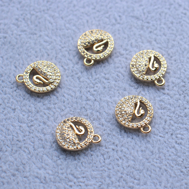 14k Cover with gold leaf Set zircon swan circular Pendant 11.4mmdiy Bracelet Necklace Earloop Jewelry