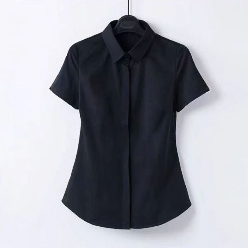 High stretch professional women's summer new short sleeve black shirt hotel beauty salon formal wear overalls shirt
