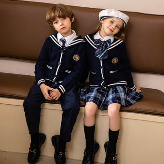 幼儿园园服秋冬季校服儿童校服班服英伦风针织衫2021新款学生套装
