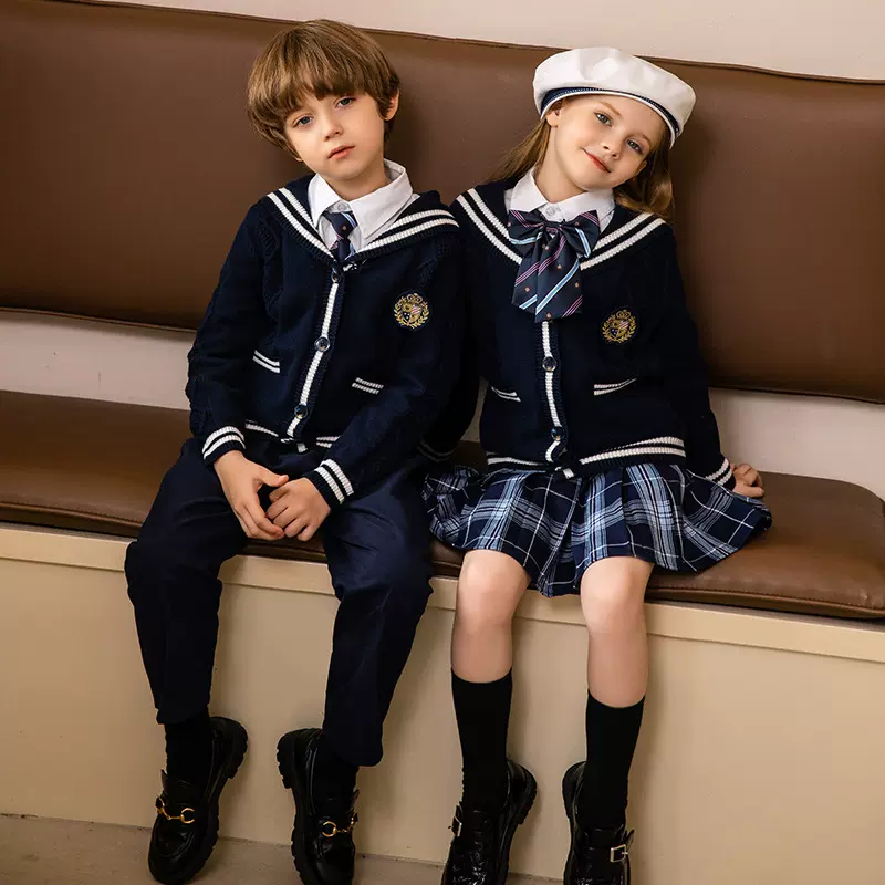 幼儿园园服秋冬季校服儿童校服班服英伦风针织衫2021新款学生套装