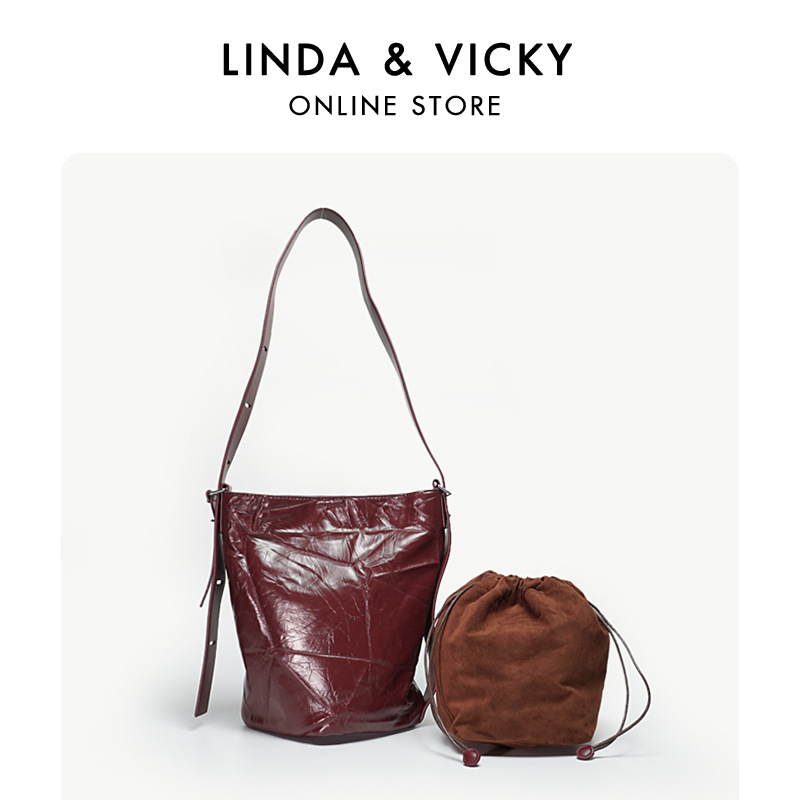 Women's Korean version of super fiber leather bucket with hand grip pattern, high-quality texture, wrinkled and lazy_voghion.com