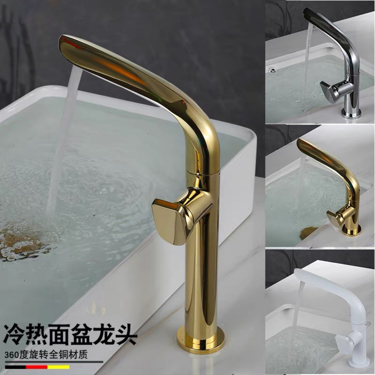 Nordic Minimalist All-Copper Black Washbasin Faucet Hot and Cold Bathroom Countertop Basin Faucet Gun Gray