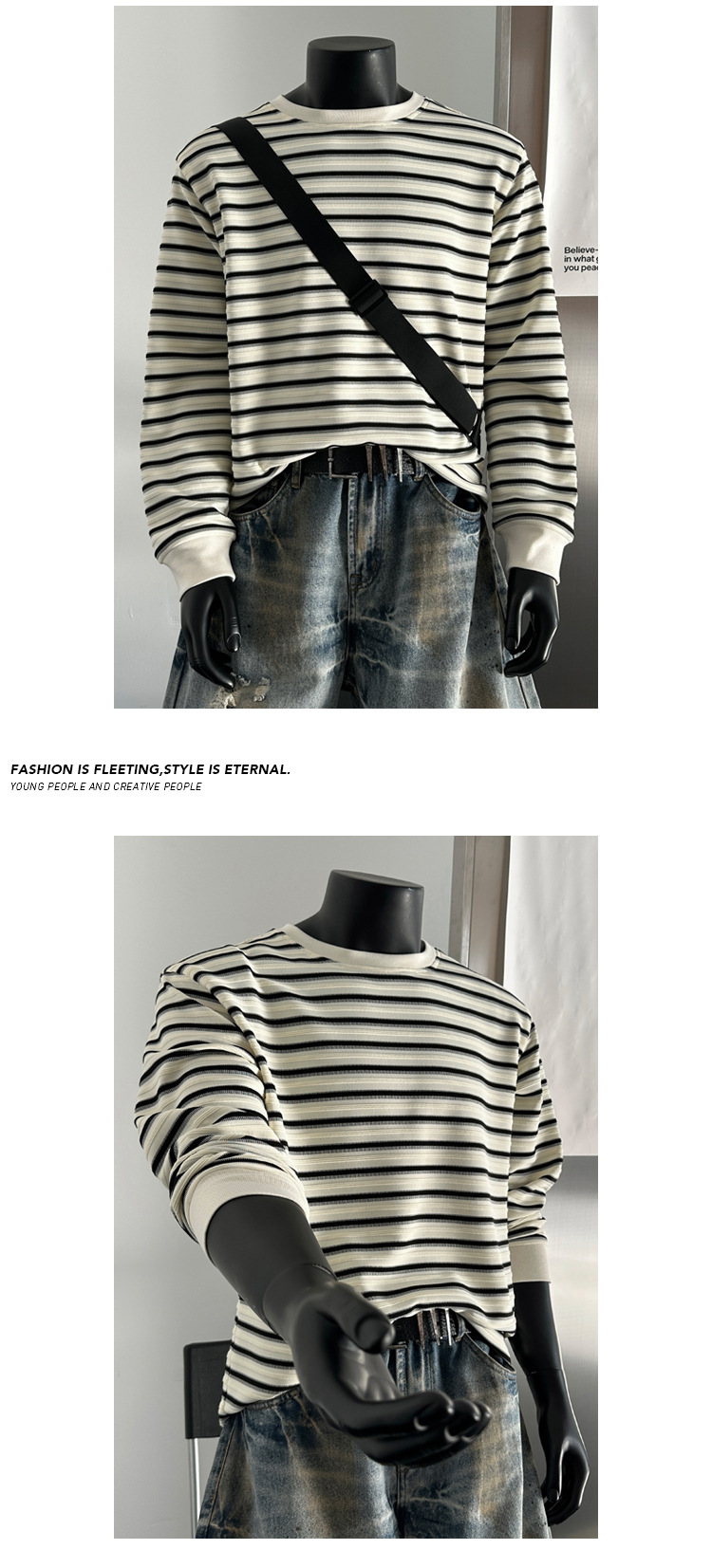 Maglia a maniche lunghe da uomo a righe bianco e nero_voghion.com