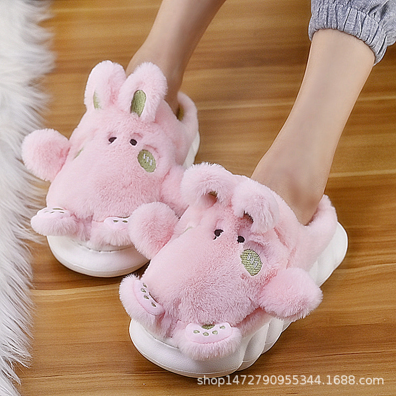 Rabbit cotton slippers female cute winte...