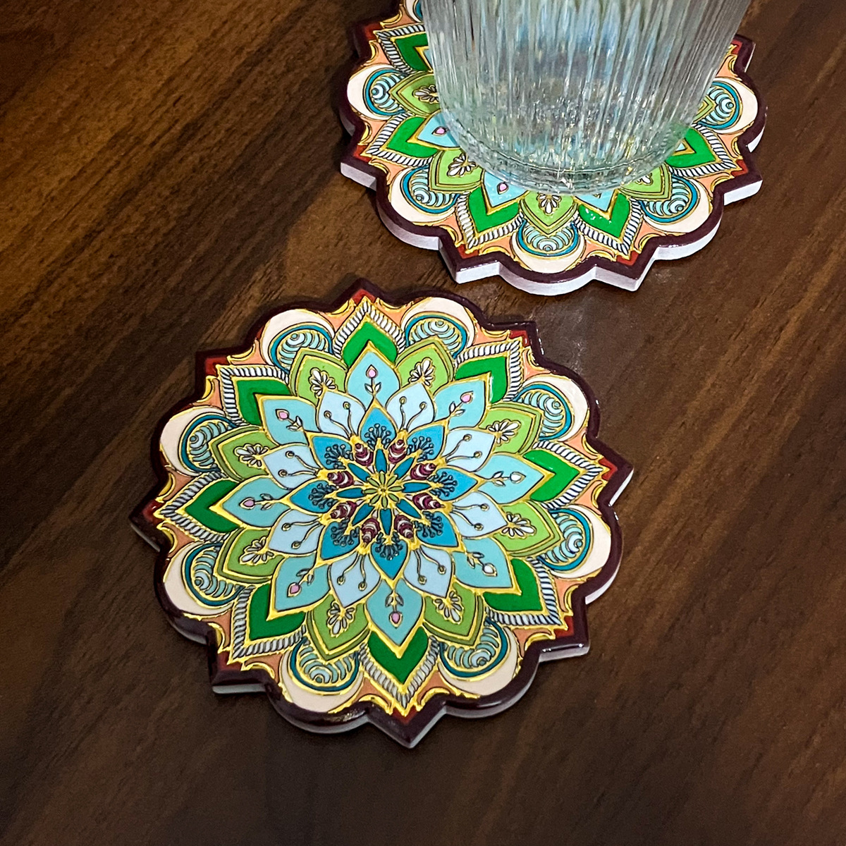 Nuevo posavasos en forma de flor, artesanía de bronceado, textura en relieve, posavasos para el hogar creativo de estilo étnico bohemio