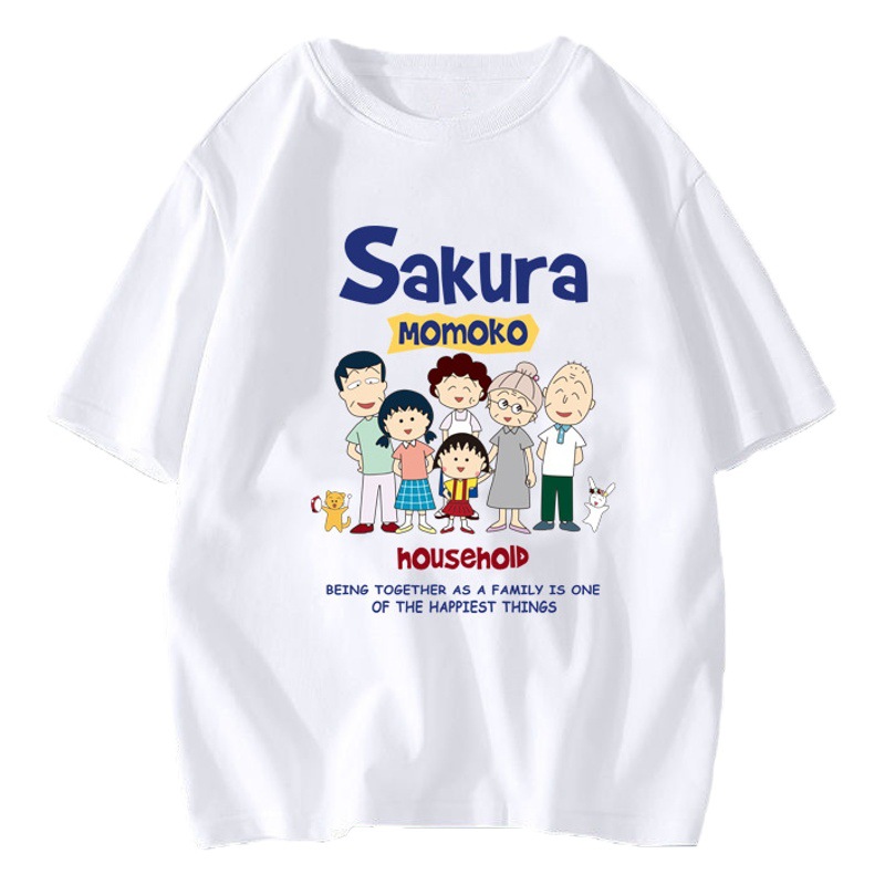 Cherry Maruko de manga corta imprimió la camiseta de manga corta delgada de moda de estilo coreano de moda de las mujeres de la camiseta blanca