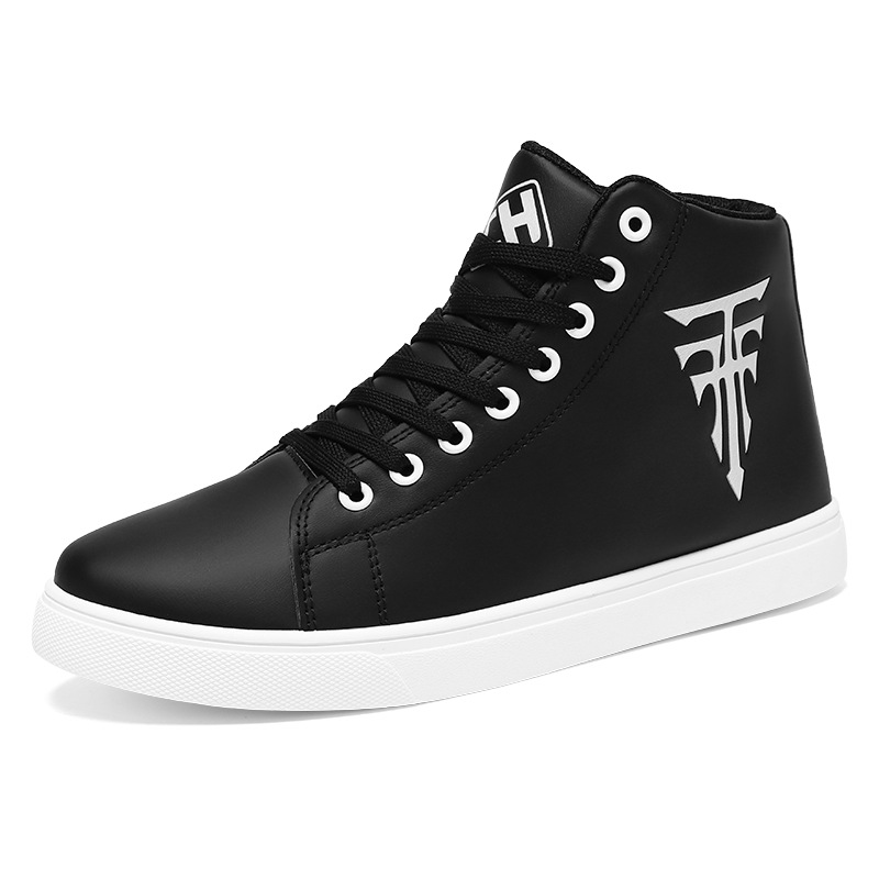 Popular Export Style Autumn/winter Plus Size Men's High Top Casual Sneakers, Leather Upper, Non Slip, Breathable, Fashionable White Shoes_voghion.com
