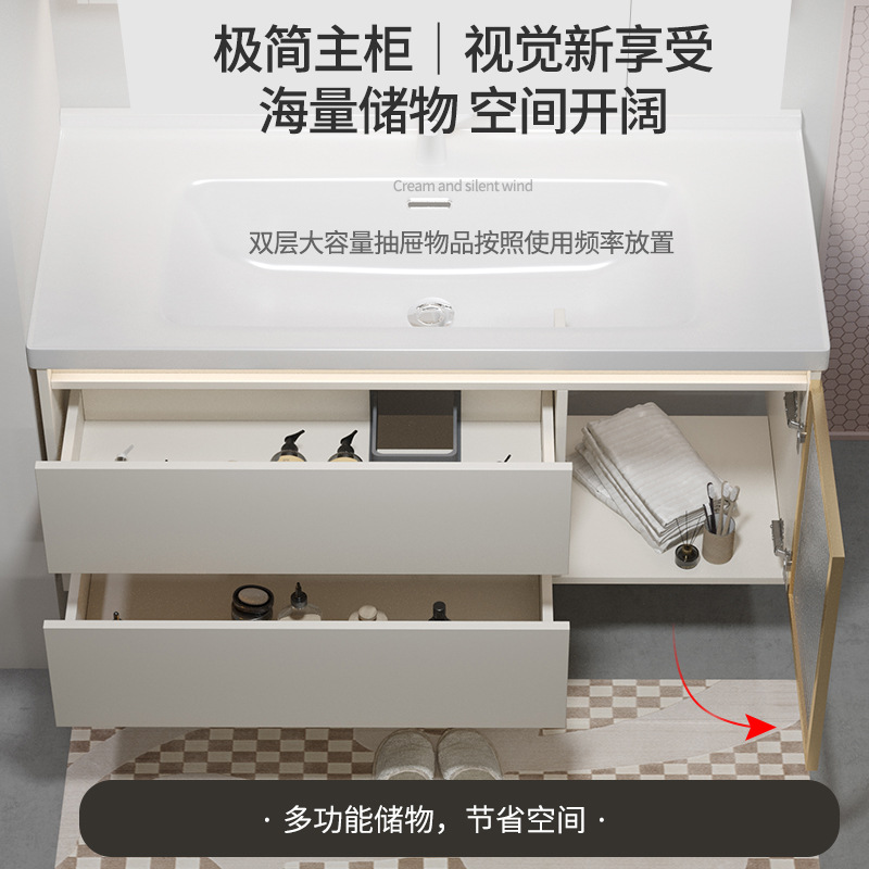 gabinete de lavabo a prueba de humedad de madera sólida combinación de lavabo cerámica integral doble cajón gabinete de baño plegable feng shui espejo gabinete lavabo