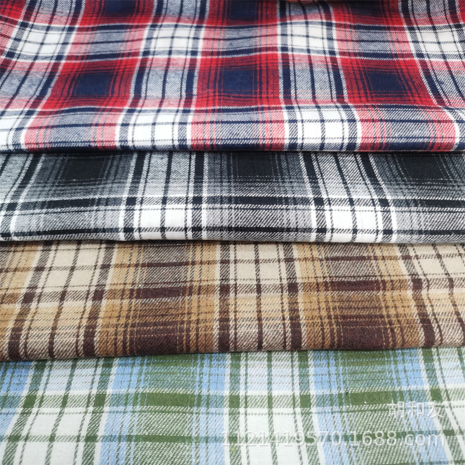 厂家直供 秋冬加厚磨毛格子布高密涤棉运动服衬衫色织面料 现货