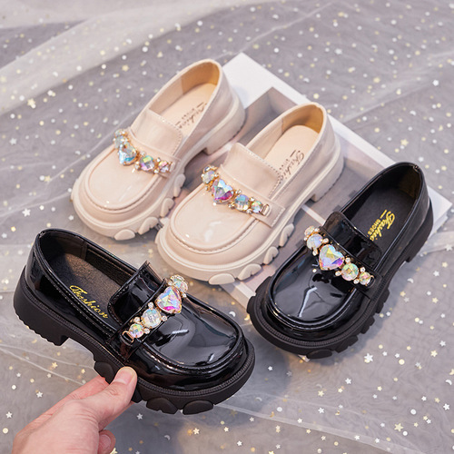 2024 Spring and Autumn New Baby Girl Shoes Fashionable Big Diamond Girls Leather Shoes Children's Princess Shoes Soft Sole Lolita Shoes