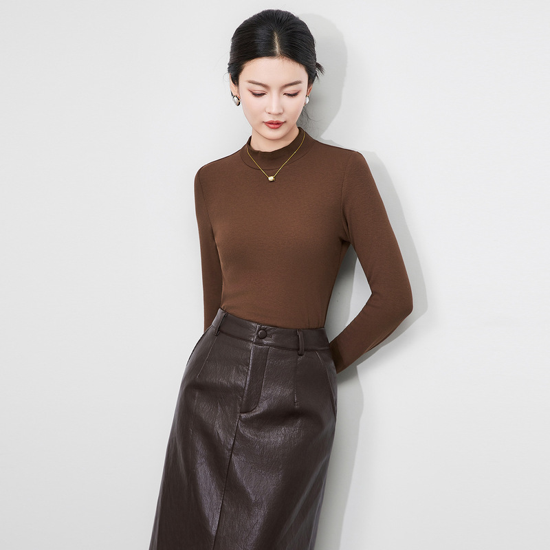 2513212-2025 New Style Fleece Half Turtleneck Long-Sleeved Bottoming Shirt Top Slim Fit Versatile Skin-Friendly