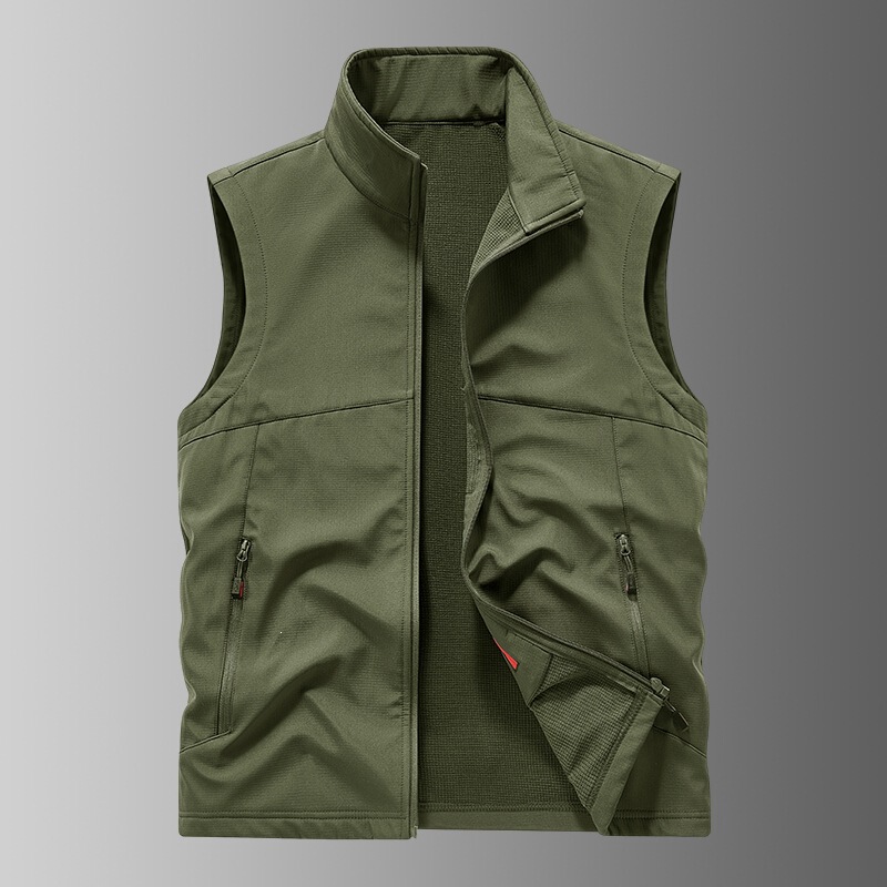 Soft Shell Vest for Men, Lightweight and Warm, Stand-Up Collar, Large Size, Cross-Border Outdoor Sleeveless Fishing Vest, Thick Style Men's Vest