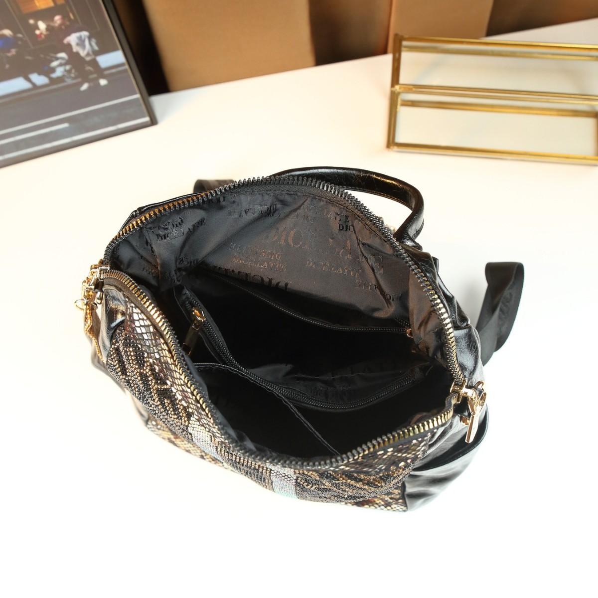 Women's Rhinestone Square Backpack Casual Versatile Shoulder Crossbody Tote Bag Multi-Compartment PU Leather Zipper Closure Medium Size_voghion.com