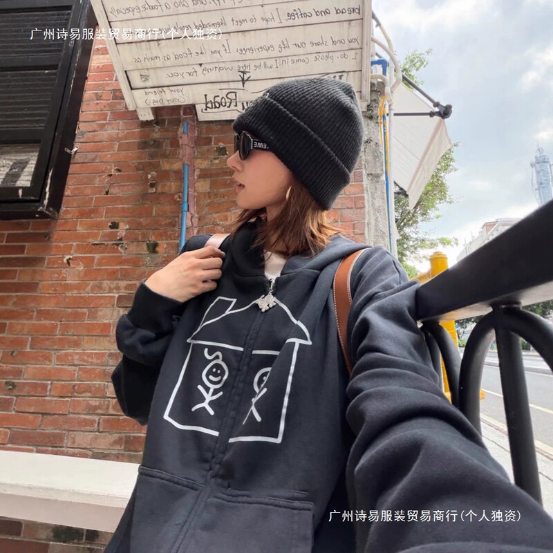 26 Korean trendy brand, American retro style, fun matchstick print patchwork design, couples' hoodie jacket 26 Korean trendy brand, American retro style, fun matchstick print patchwork design, couples' hoodie jacket