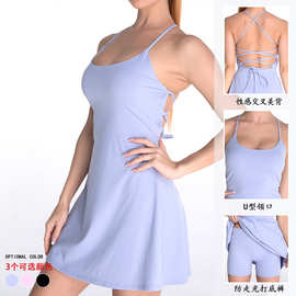 瑜伽服套装背心胸垫一体健身连衣裙吸湿排汗瑜伽裙