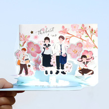 日本浪漫樱花季立体贺卡学生唯美场景烫金恋人留言卡片