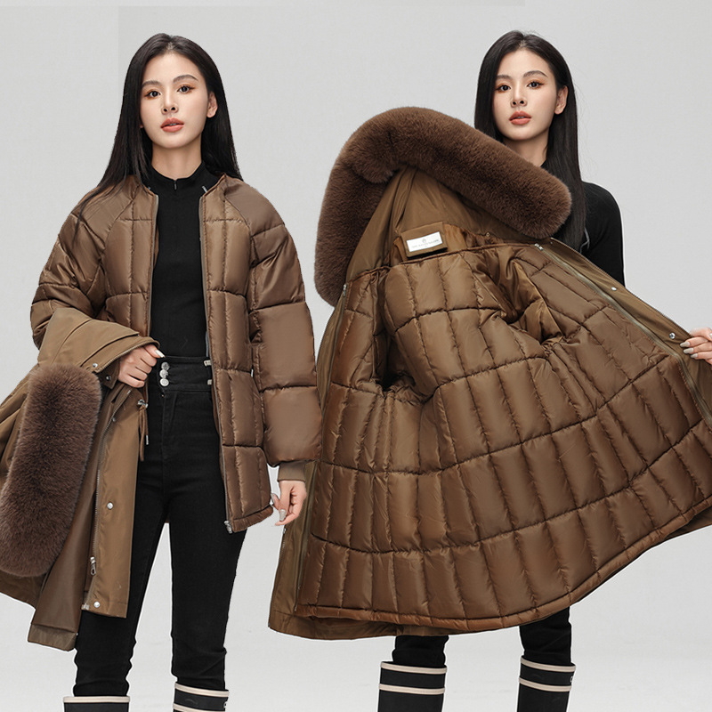 Paquete desmontable para mujeres de invierno de algodón grueso mediano y largo 2025 nuevo tipo de chaqueta de algodón de cintura