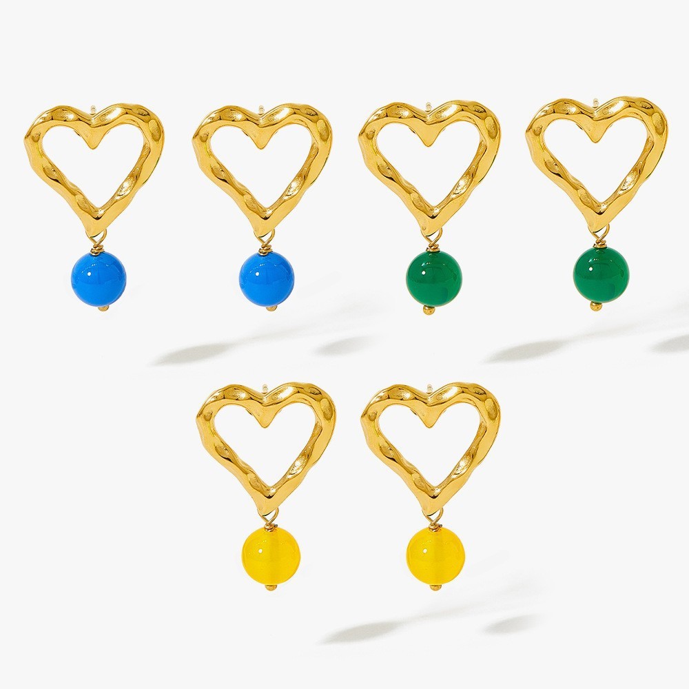 Stainless Steel, Agate Material Heart Shape Pattern 1 Pair Classic Style Heart Shape Plating Stainless Steel Agate Earrings