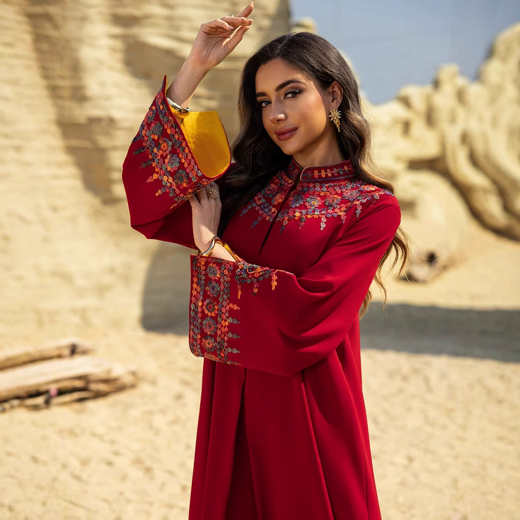 AB467 Muslim women's robe spring and summer fashion new Dubai embroidered embroidery dress jalabiya