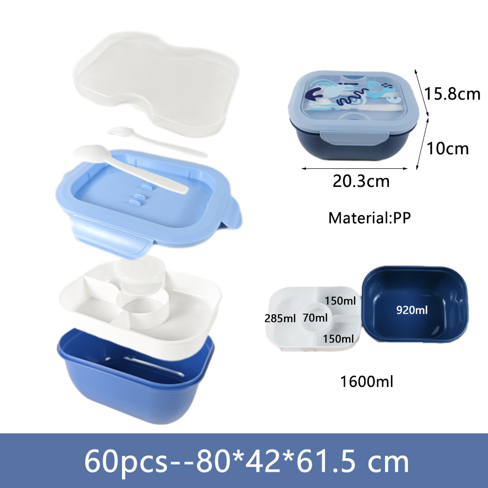 Caja bento con caja de salsa, calefacción por microondas, lonchera para estudiantes, lonchera de gran capacidad, arroz plástico PP