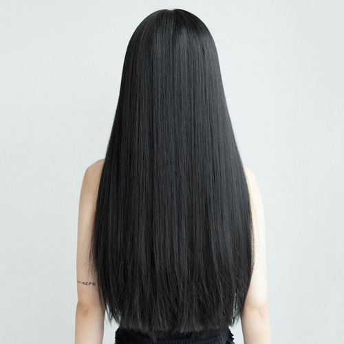 Female Trendy Korean/Japanese Hair Extensions Long Straight Air Bangs Natural Full Head Cover Wig One-Piece Human Hair