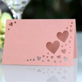 跨境婚礼席位卡立体镂空爱心卡片英文姓名签到台粉色蝴蝶桌卡批发