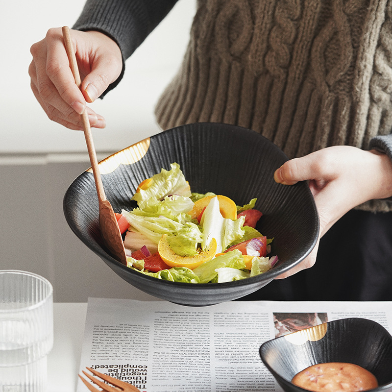 Wuskin Moyu Vajilla Tazón de arroz Tazón de salsa Tazón de sopa Tazón de fideos Tazón para el hogar Restaurante Tazón de ensalada Tazón de comedor irregular de oro