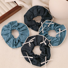 韩系简约布艺牛仔蓝蝴蝶结大肠发圈头绳少女马尾肥肠发绳皮筋发饰