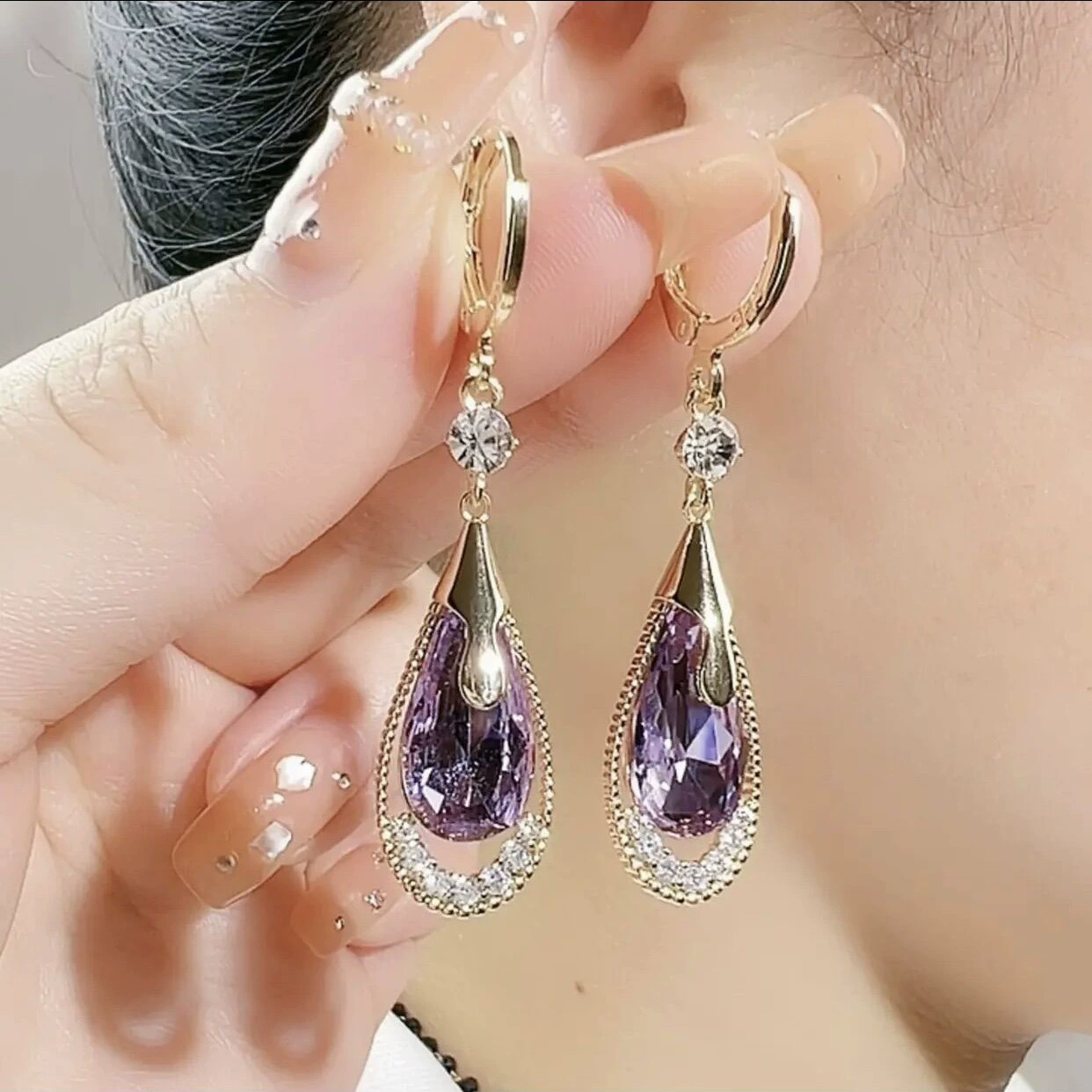 Earrings, European style, crystal‑encrusted diamond‑look, lightweight, multiple designs