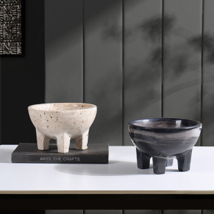 Chinese Style Quiet Style Marble Four-legged Fruit Plate Ornaments Model Room Coffee Table Dining Table Storage Desktop Home Decorations