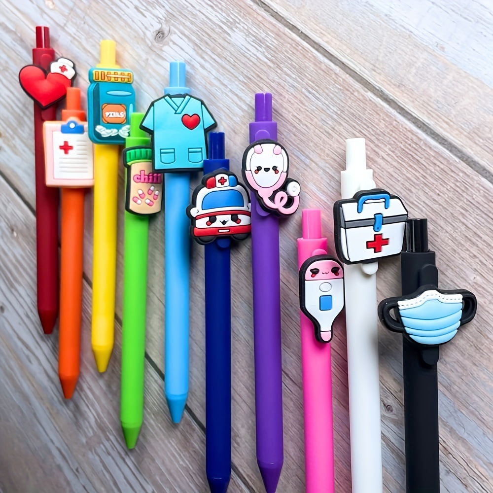 Caneta esferográfica de borracha macia de PVC com desenho animado de enfermeira fofa da Amazon, caneta médica de cor macaron.