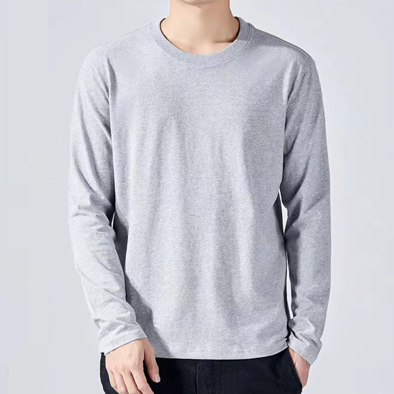 Camiseta de manga larga con cuello redondo de algodón peinado de 190 g con logotipo impreso personalizado, top de otoño e invierno, camisa holgada para capas interiores