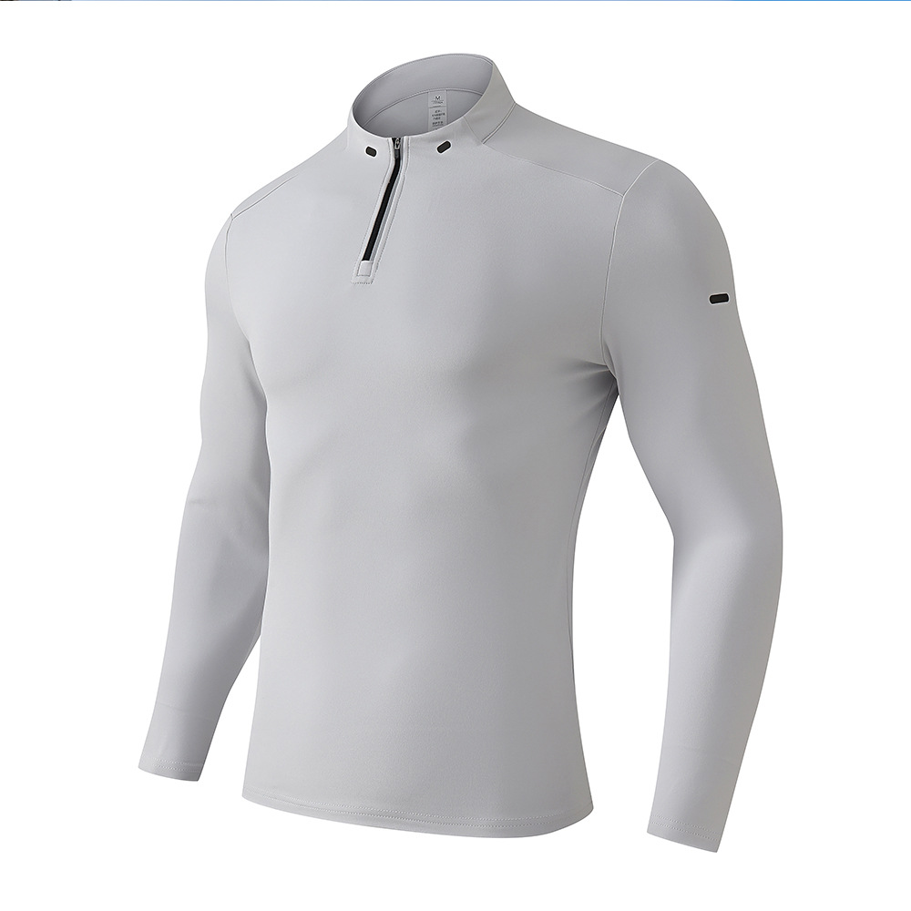 Ropa de secado rápido de hombre al aire libre de cuello medio cremallera camiseta de manga larga camiseta polo para correr ropa de entrenamiento de fitness casual