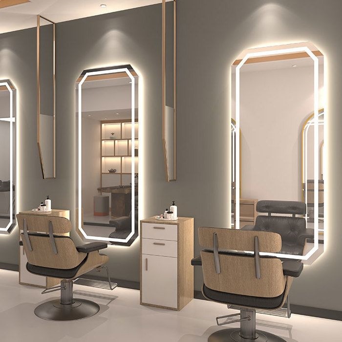 Espejo de peluquería simple, espejo especial para salón de peluquería, espejo de caída geográfica, mesa de peluquería red, lámpara de cinta roja luminosa unilateral, espejo inteligente de pared colgante image 15