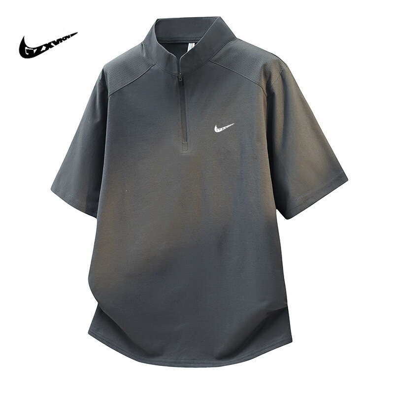 Cross-Border Half-Zip Half-Turtleneck Short-Sleeved T-Shirt for Men, Outdoor Simple Casual Summer New Style Breathable Half-Sleeved Quick-Drying Shirt