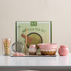 跨境日式窑变抹茶碗礼盒套装点茶工具七件套百本立茶筅笠渐变茶碗