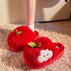 红色孕妇棉拖鞋女款2025新款十月份室内家居防滑毛绒秋冬月子鞋女