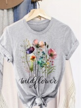 A 19971 Floral Print Short Sleeve T shirt ӡ������T�� ��