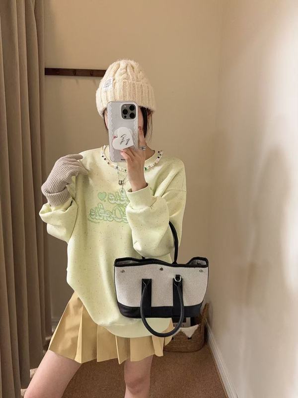 韩国东大门小香风贴布刺绣手工钉珠卫衣女秋季新款宽松百搭上衣|undefined