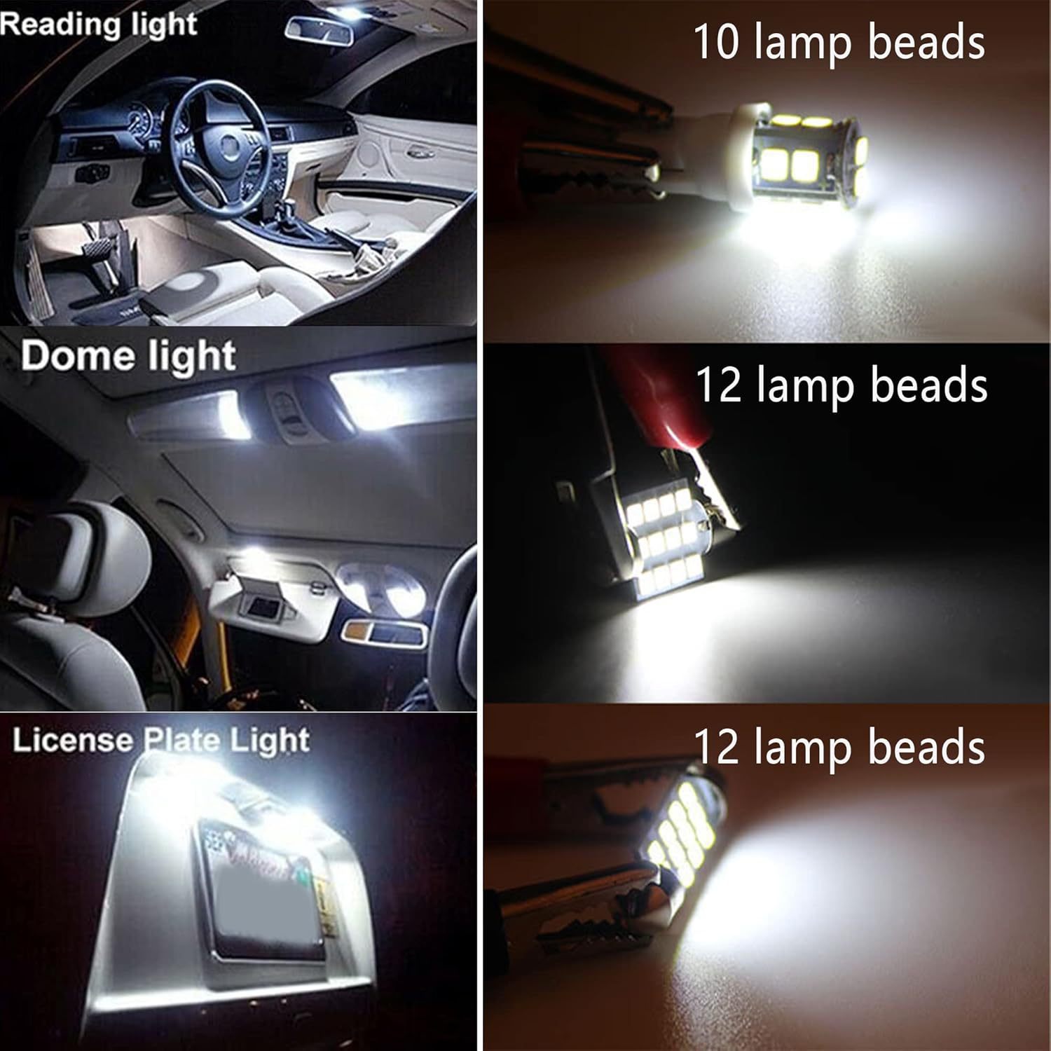 Car Led Combination Set 20Pcs T10 Width Indicator Light Double Tip Reading Light License Plate Light Indoor Door Light
