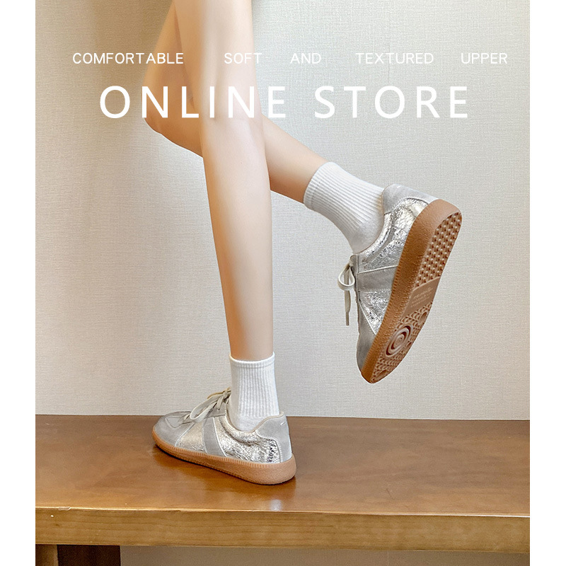 Women's Shoes Grape Mom's new versatile casual moral training shoes classic color blocked round toe sneakers slimming single shoes_voghion.com