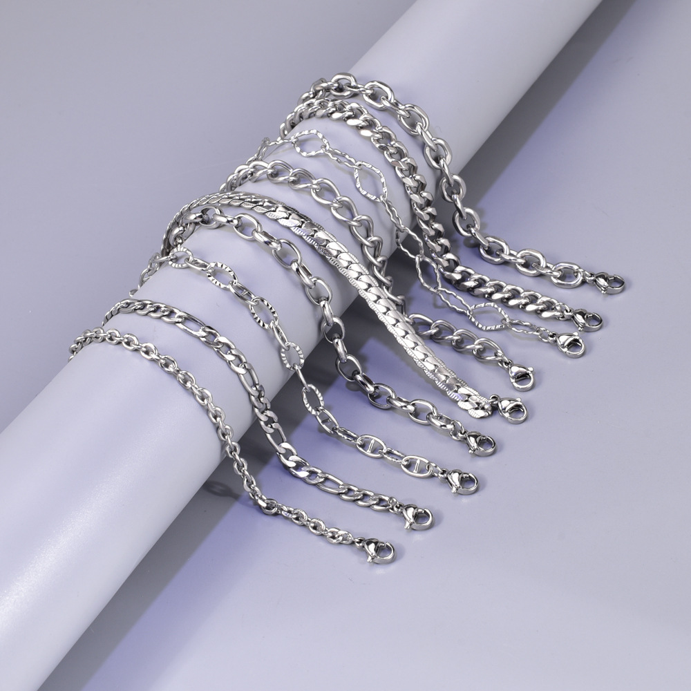 Trendy cool Cuban chain titanium steel jewelry bracelet European and American simple fashion stainless steel vervain chain double buckle chain jewelry