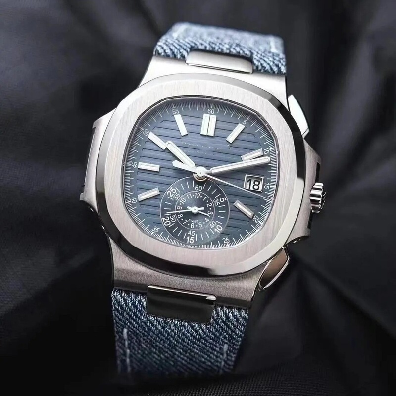 Patek Nautilus 5980 Series Sky Blue Canvas Strap Multifunctional Automatic Mechanical Men's Watch Foreign Trade Wholesale One-Piece Order