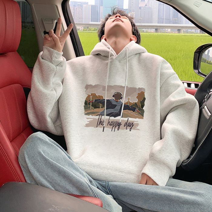 国潮牌图案印花爆款超火秋冬款连帽卫衣男装上衣百搭设计感衣服潮